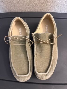 Roper Olive Canvas Slip-On Loafers with Elastic Lacing
